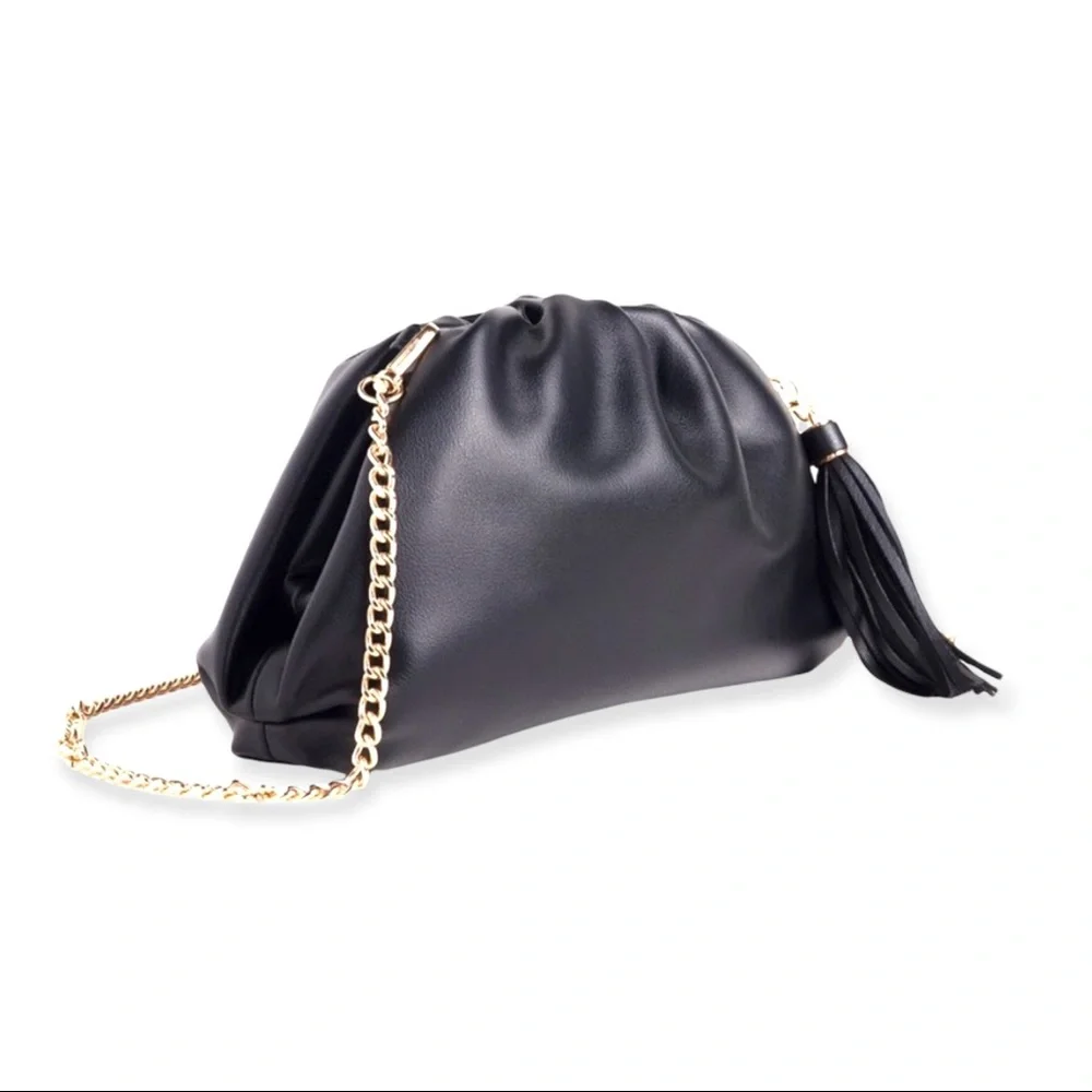 NEW Understated Leather Clutch with Removable Crossbody Chain & Tassel - Picture 6 of 7